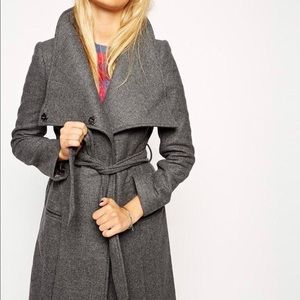 High Collar Grey Wool Coat